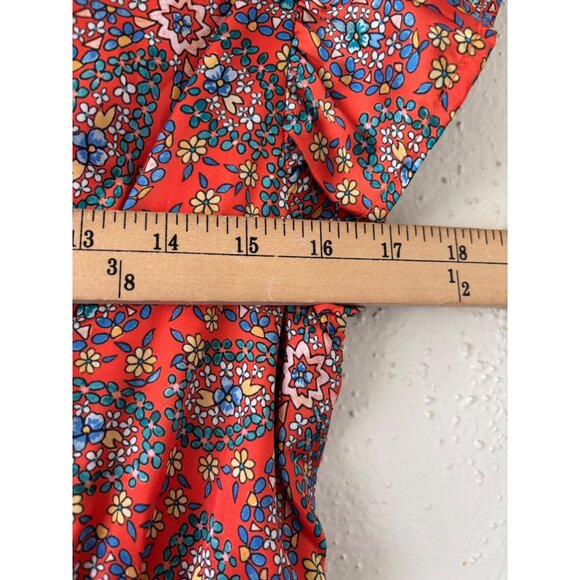 THML Womens Satin Red Paisley Floral Print Smocked Waist Dress Size L - Picture 8 of 11